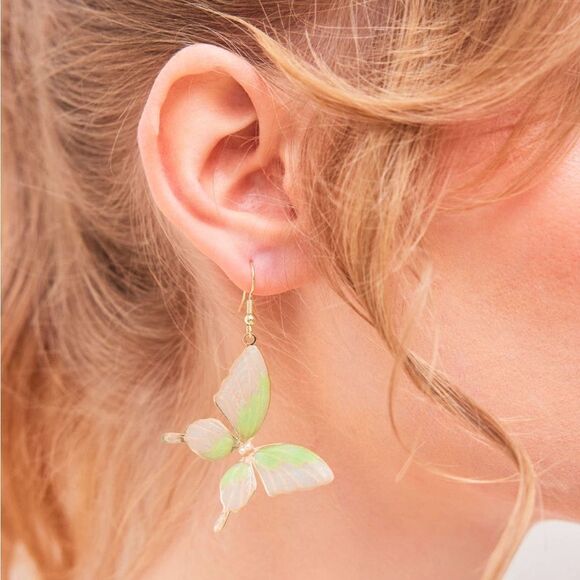Green butterfly earrings A683 - Picture 3 of 6